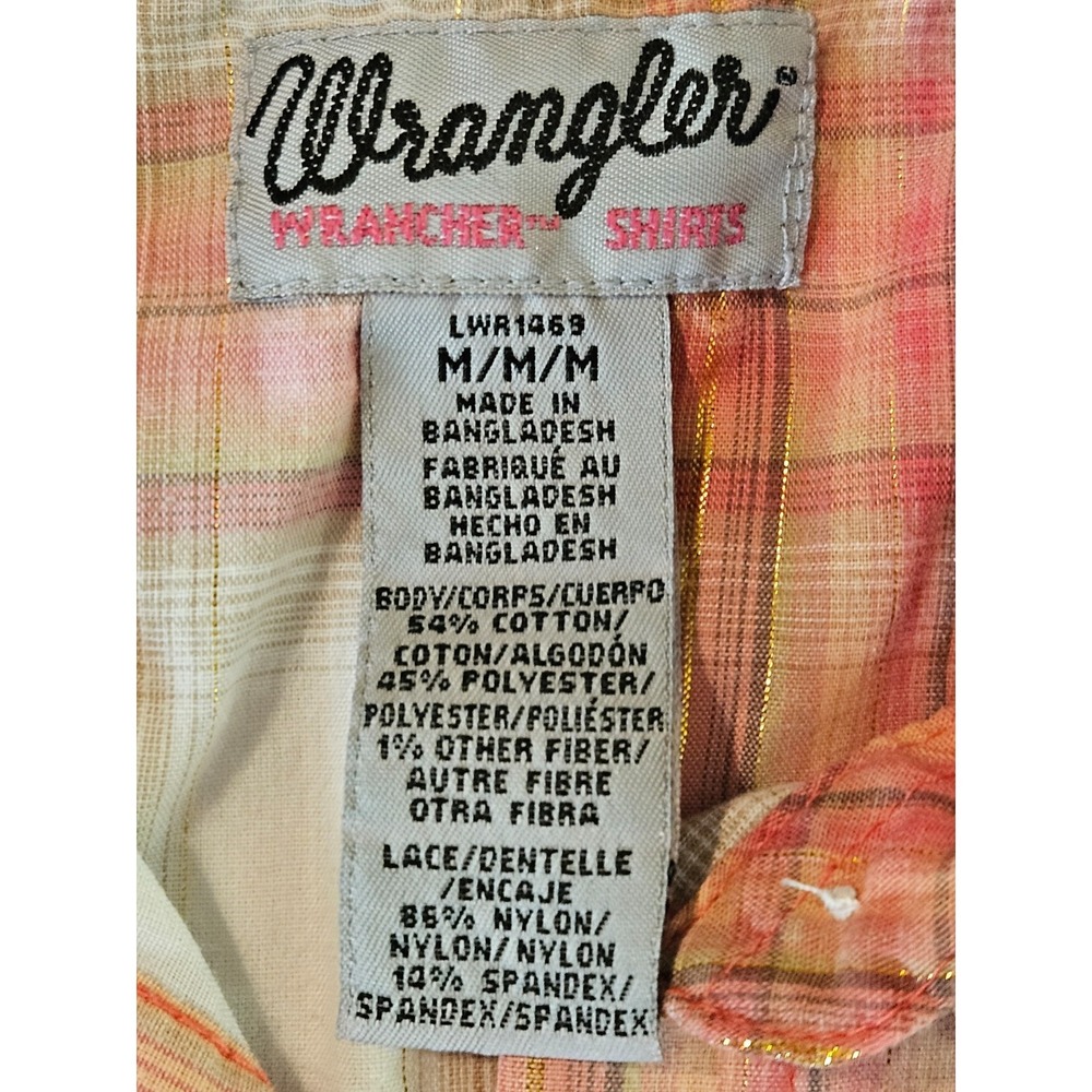 Wrangler Pearl Snap Button Down Plaid Sleeveless Lace Women's Size Med Top - Picture 7 of 8